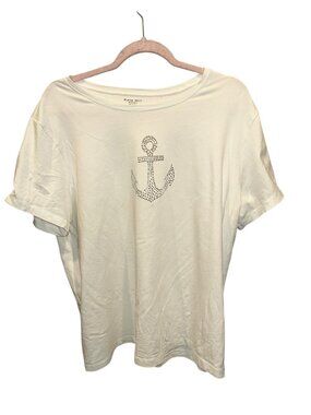 Kate Hill Woman silver embellished anchor nautical t-shirt top 2X